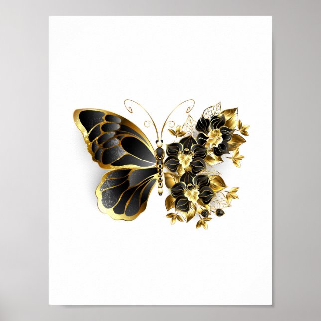 Gold Flower Butterfly with Black Orchid Poster (Front)