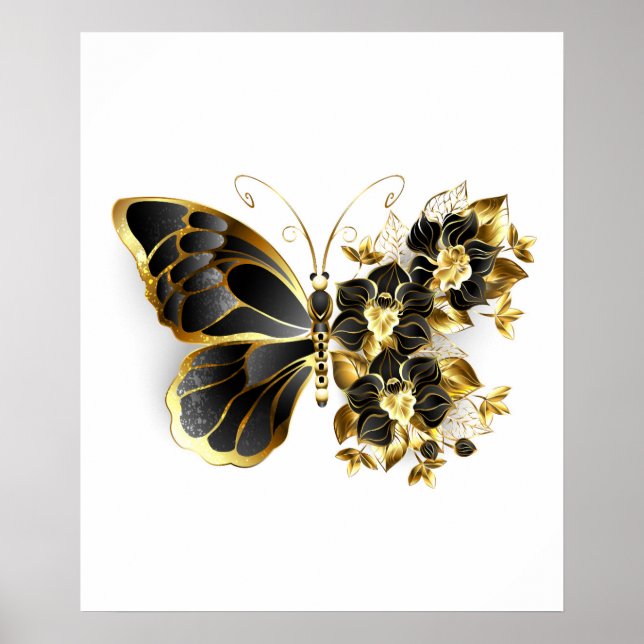 Gold Flower Butterfly with Black Orchid Poster (Front)