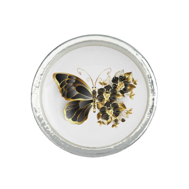 Gold Flower Butterfly with Black Orchid Ring (Front)