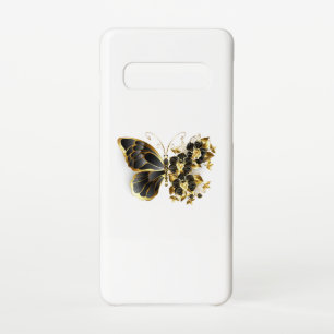 Gold Flower Butterfly with Black Orchid Samsung Galaxy S10 Case