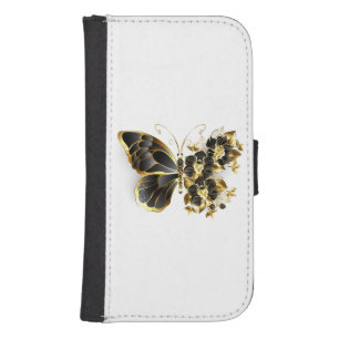 Gold Flower Butterfly with Black Orchid Galaxy S4 Wallet Case