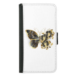 Gold Flower Butterfly with Black Orchid Samsung Galaxy S5 Wallet Case