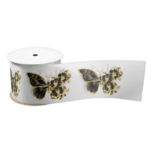 Gold Flower Butterfly with Black Orchid Satin Ribbon