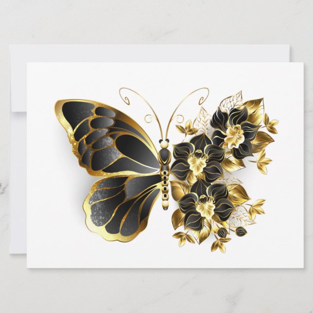 Gold Flower Butterfly with Black Orchid Save The Date (Front)