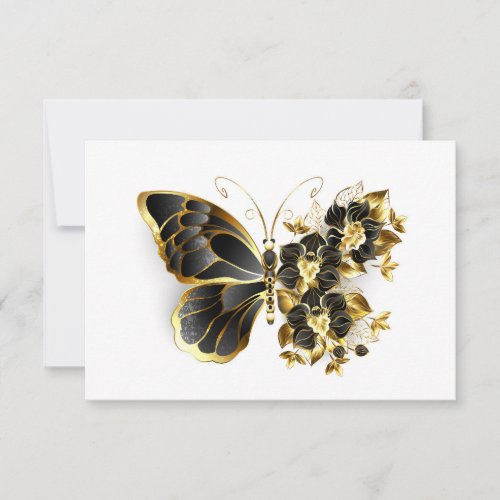 Gold Flower Butterfly with Black Orchid Save The Date