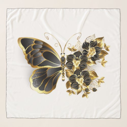 Gold Flower Butterfly with Black Orchid Scarf