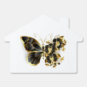 Gold Flower Butterfly with Black Orchid Sign