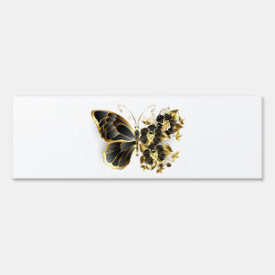 Gold Flower Butterfly with Black Orchid Sign