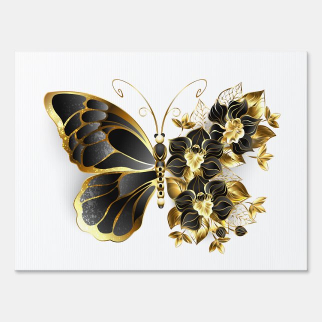 Gold Flower Butterfly with Black Orchid Sign (Front)