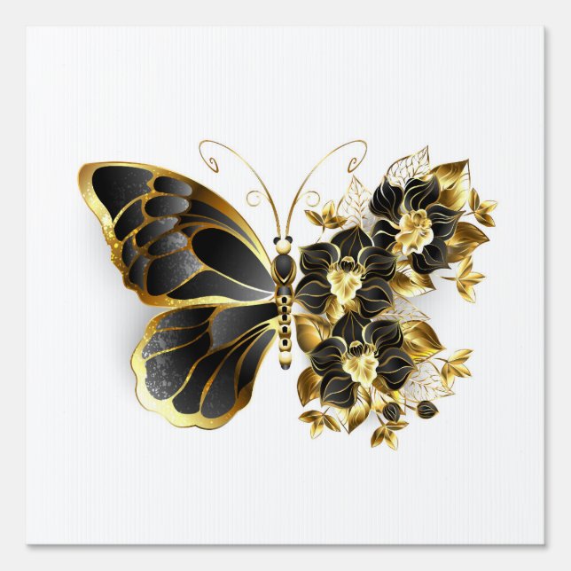 Gold Flower Butterfly with Black Orchid Sign (Front)