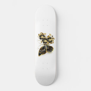 Gold Flower Butterfly with Black Orchid Skateboard
