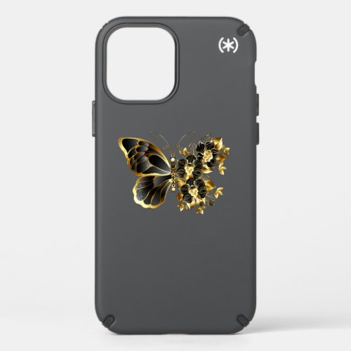 Gold Flower Butterfly with Black Orchid Speck iPhone 12 Case