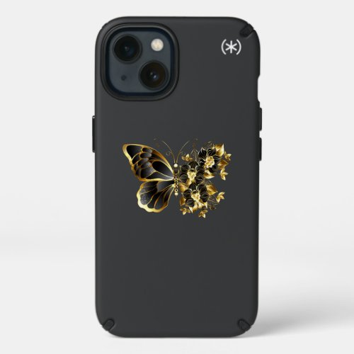 Gold Flower Butterfly with Black Orchid Speck iPhone 13 Case