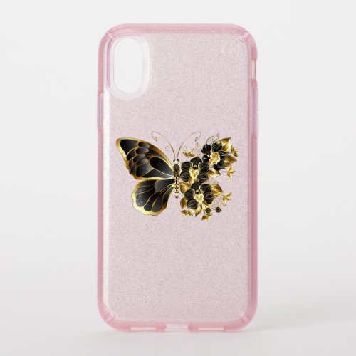 Gold Flower Butterfly with Black Orchid Speck iPhone XR Case