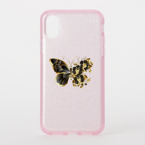 Gold Flower Butterfly with Black Orchid Speck iPhone XS Case