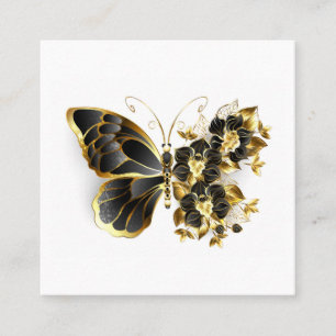 Gold Flower Butterfly with Black Orchid Square Business Card