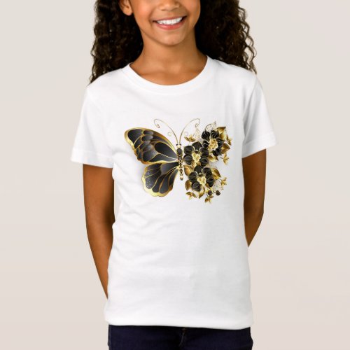 Gold Flower Butterfly with Black Orchid T_Shirt