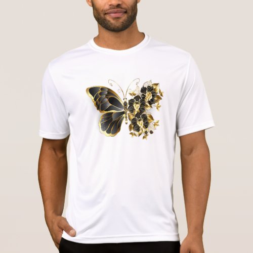 Gold Flower Butterfly with Black Orchid T_Shirt