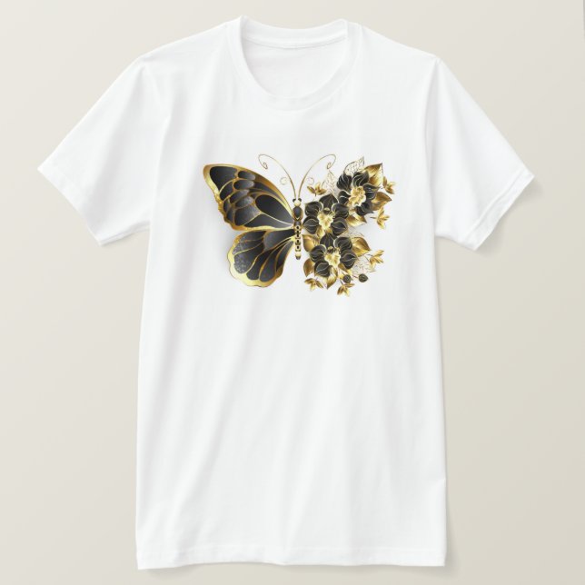 Gold Flower Butterfly with Black Orchid T-Shirt (Design Front)