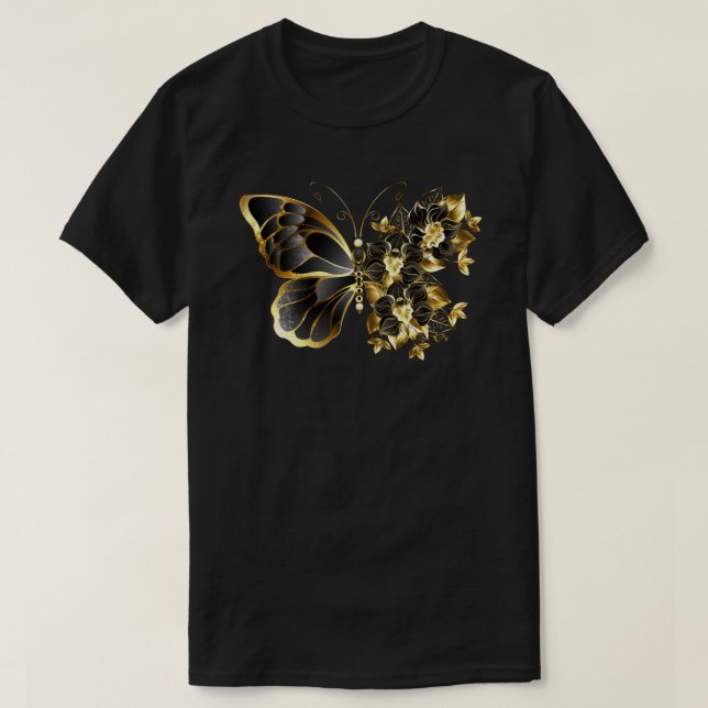 Gold Flower Butterfly with Black Orchid T-Shirt (Design Front)