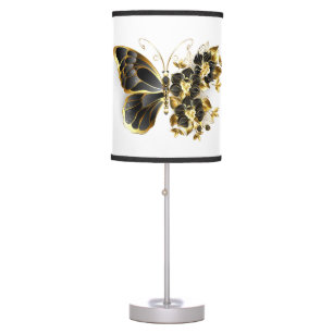 Gold Flower Butterfly with Black Orchid Table Lamp