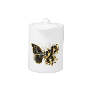 Gold Flower Butterfly with Black Orchid Teapot