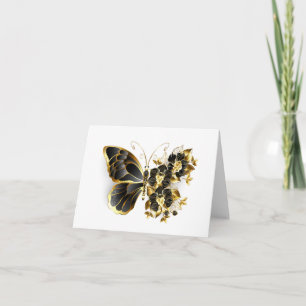Gold Flower Butterfly with Black Orchid Thank You Card