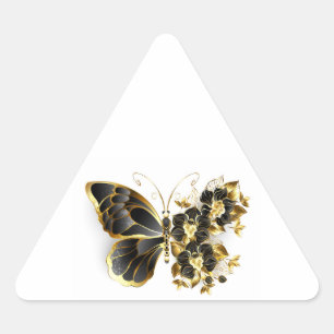 Gold Flower Butterfly with Black Orchid Triangle Sticker