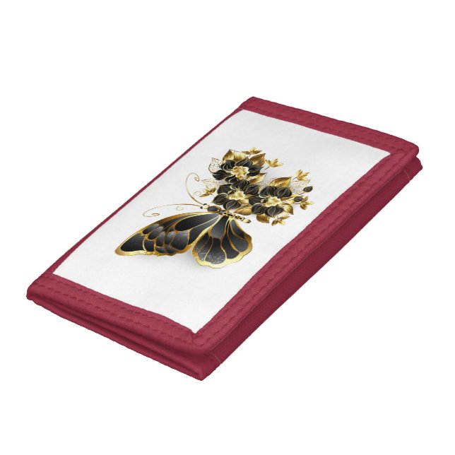 Gold Flower Butterfly with Black Orchid Trifold Wallet (Bottom)