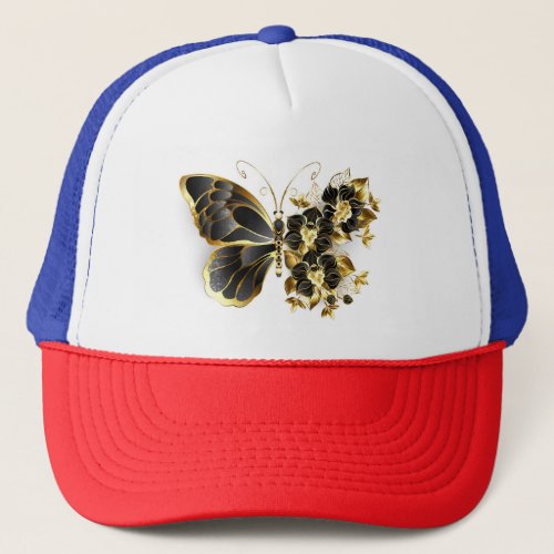 Gold Flower Butterfly with Black Orchid Trucker Hat