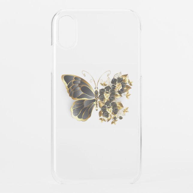 Gold Flower Butterfly with Black Orchid Uncommon iPhone Case (Back)