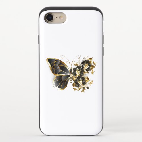 Gold Flower Butterfly with Black Orchid iPhone 87 Slider Case