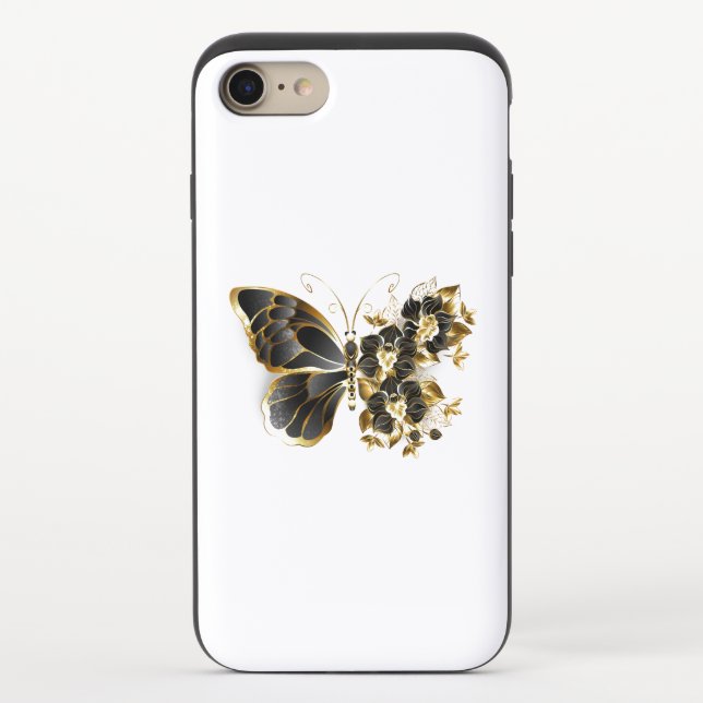 Gold Flower Butterfly with Black Orchid Uncommon iPhone Case (Back)
