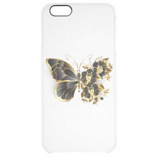 Gold Flower Butterfly with Black Orchid Clear iPhone 6 Plus Case