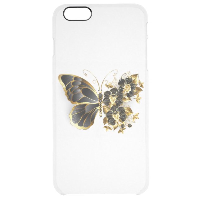 Gold Flower Butterfly with Black Orchid Uncommon iPhone Case (Back)