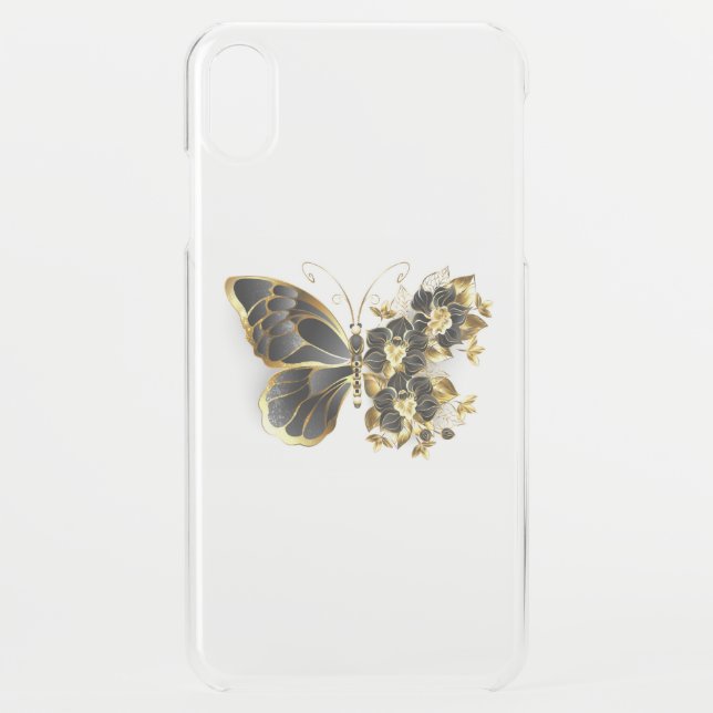 Gold Flower Butterfly with Black Orchid Uncommon iPhone Case (Back)