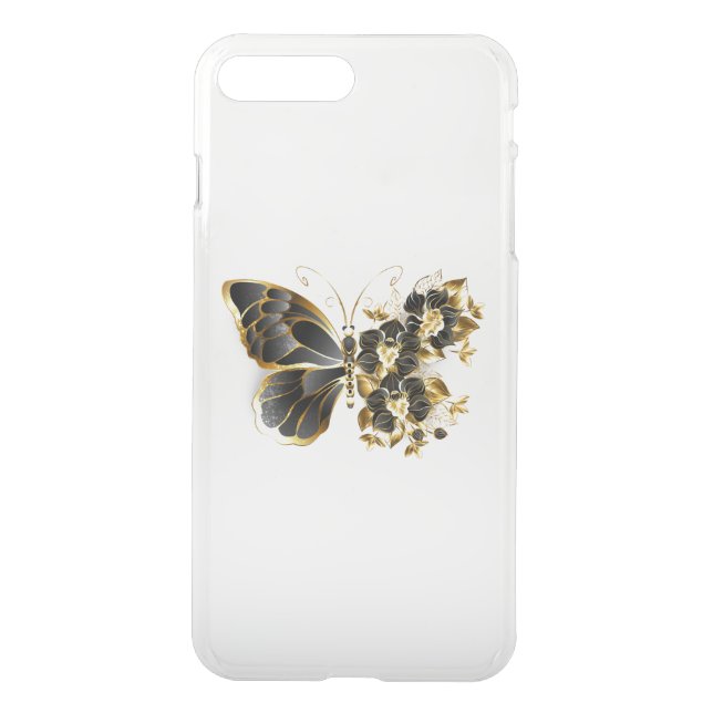Gold Flower Butterfly with Black Orchid Uncommon iPhone Case (Back)