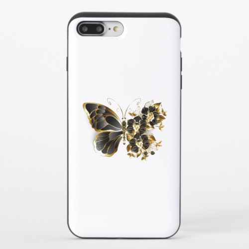 Gold Flower Butterfly with Black Orchid iPhone 87 Plus Slider Case