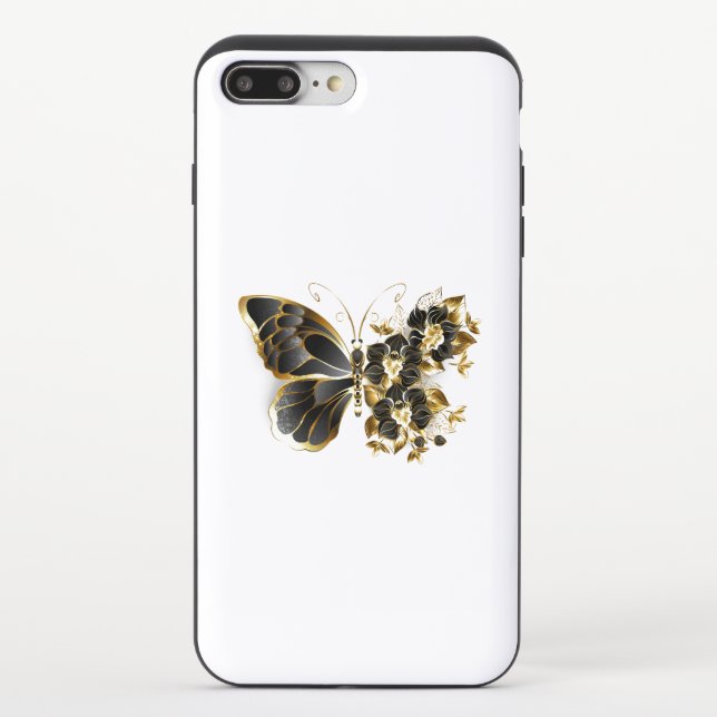 Gold Flower Butterfly with Black Orchid Uncommon iPhone Case (Back)
