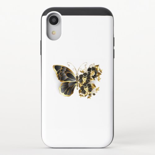 Gold Flower Butterfly with Black Orchid iPhone XR Slider Case