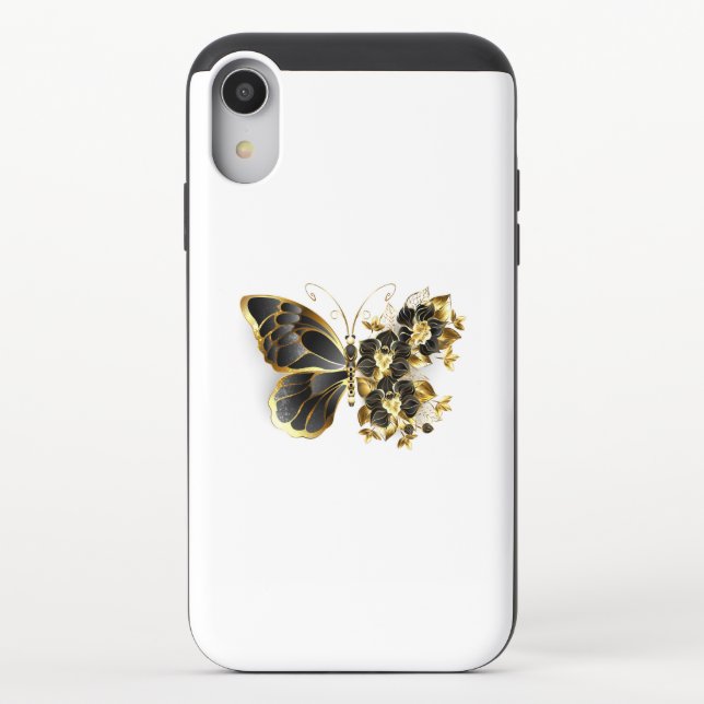 Gold Flower Butterfly with Black Orchid Uncommon iPhone Case (Back)