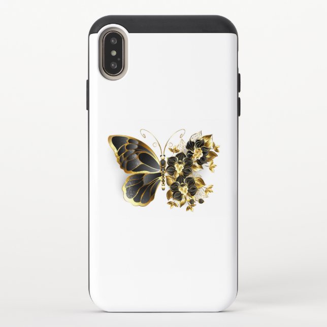 Gold Flower Butterfly with Black Orchid Uncommon iPhone Case (Back)