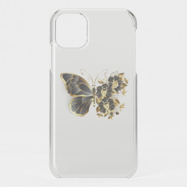 Gold Flower Butterfly with Black Orchid Uncommon iPhone Case (Back)