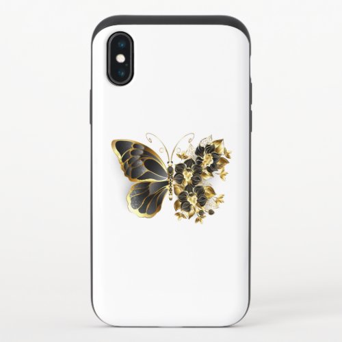 Gold Flower Butterfly with Black Orchid iPhone XS Slider Case