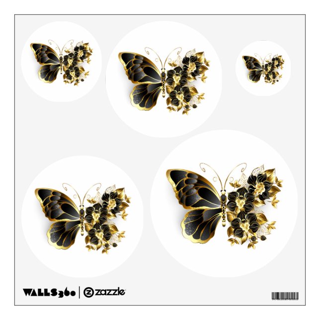 Gold Flower Butterfly with Black Orchid Wall Decal (Front)