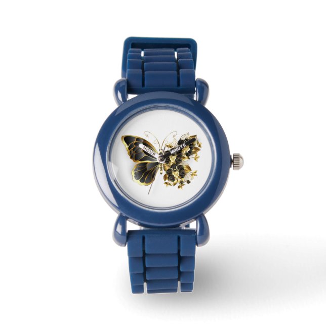 Gold Flower Butterfly with Black Orchid Watch (Front)