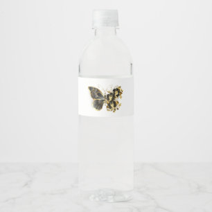Gold Flower Butterfly with Black Orchid Water Bottle Label