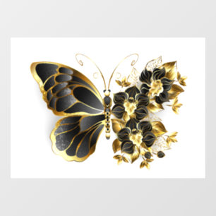 Gold Flower Butterfly with Black Orchid Window Cling
