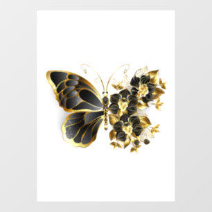 Gold Flower Butterfly with Black Orchid Window Cling