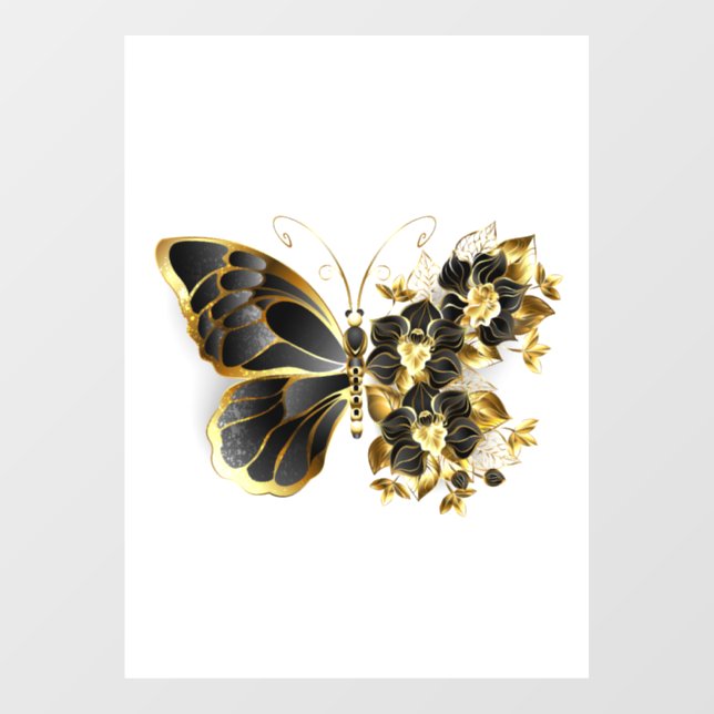 Gold Flower Butterfly with Black Orchid Window Cling (Sheet)